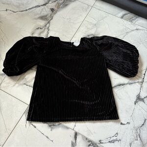 Zara Black Velvet Puff Sleeve Blouse